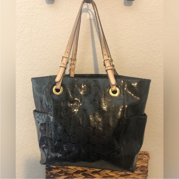 Michael Kors Large Tote Coated Canvas Leather Tech Handbag Black Jet Set - Picture 12 of 14